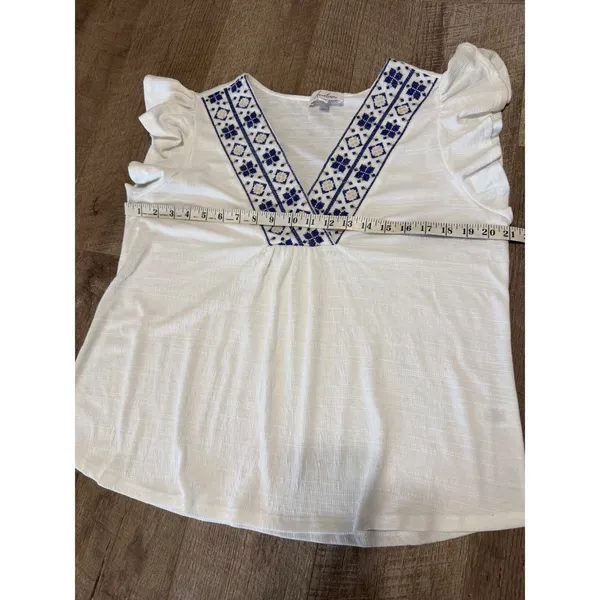 Anneliese Women's XL White‎ Embroidered V-Neck Flutter Sleeve Boho Blouse - Image 9
