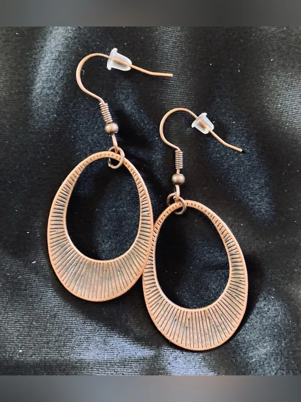 Copper-Tone Oval Drop Earrings w/ Amber Crystal Accents - Image 4