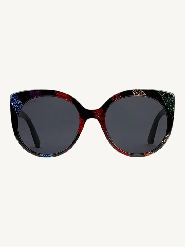 Gucci GG0327S Rainbow Glitter Sunglasses Black Cat Eye New Full Set Box - Image 2