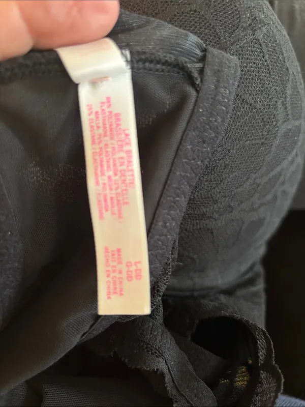 Pink Victoria’s Secret Black Lacey Bralette Sz L-DD Underwire Padded Logo Bar - Image 6