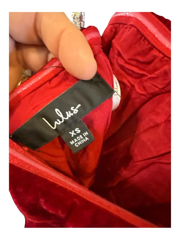 Lulu's Burgundy Velvet Strapless Mini with Crystal Chain Straps - Image 3