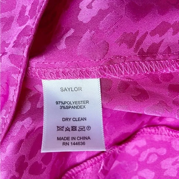 NWT Saylor Leopard Jacquard Satin Midi Dress Size Medium Magenta Pink Faux Wrap - Image 12