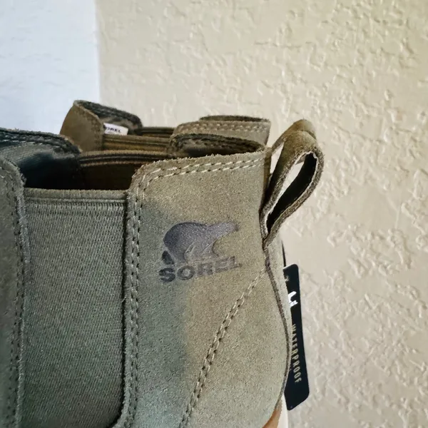 Sorel Evie II Waterproof Chelesa Bootie, Size 5.5 Stone Green, Leather/Suede NWT - Image 6