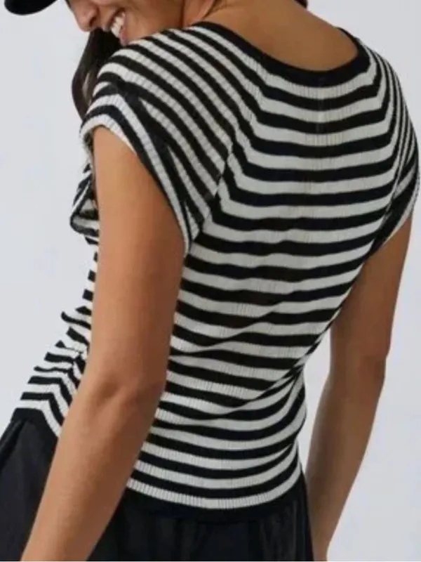 FREE PEOPLE Slinky Baby Tee Black White Striped - Size Large - Image 5