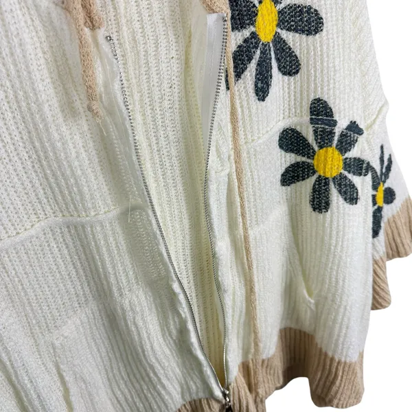 Mello‎ Cream Tan Flower Full Zip Hooded Oversized Super Stretchy Cardigan Size M - Image 6