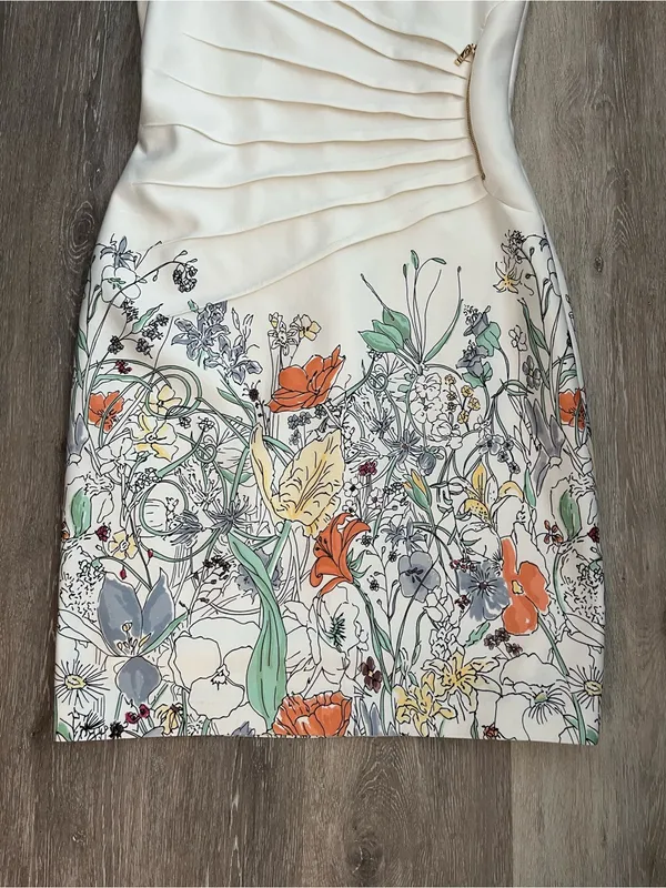 Ivanka Trump Floral Sheath Dress Womens Size 14 Ivory Sleeveless Gold Zipper - Image 3