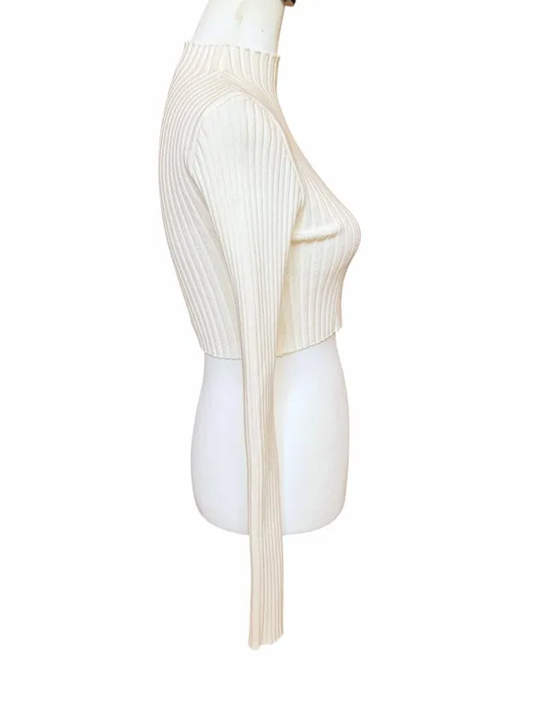 Edikted Cropped Sweater Top Women’s M/L Cream Ribbed Mock Neck Stretch Fall Sexy - Image 4