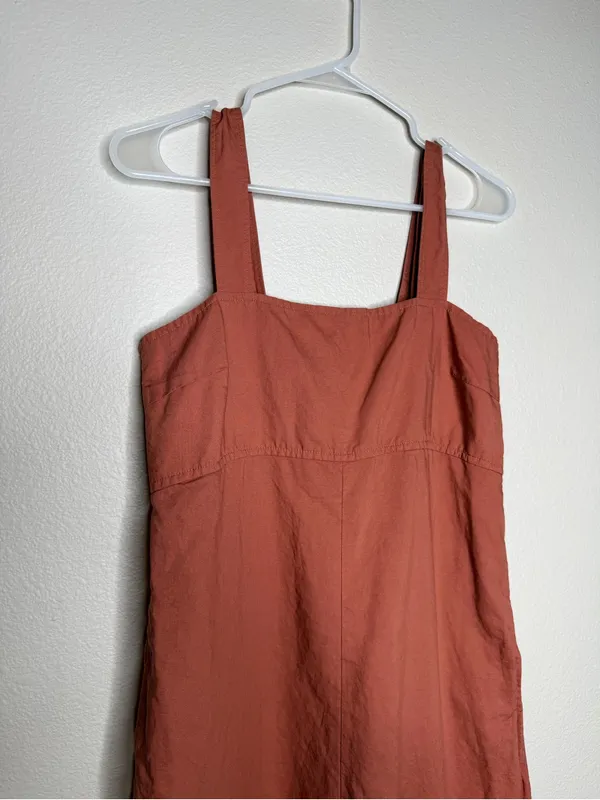 UNIQLO Terracotta Linen Blend Wide Leg Jumpsuit Square Neck Minimalist Small - Image 6
