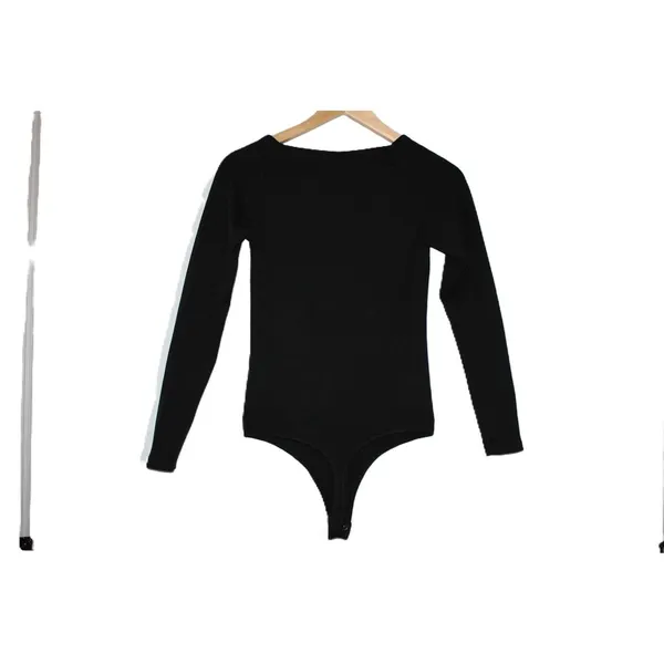 Women Abercrombie & Fitch Black Square Neck Long Sleeve Bodysuit Top Size Medium - Image 2