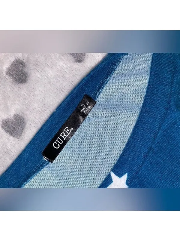 Cure Blue & White Star Print Tie-Front Top – Size Medium - Image 5
