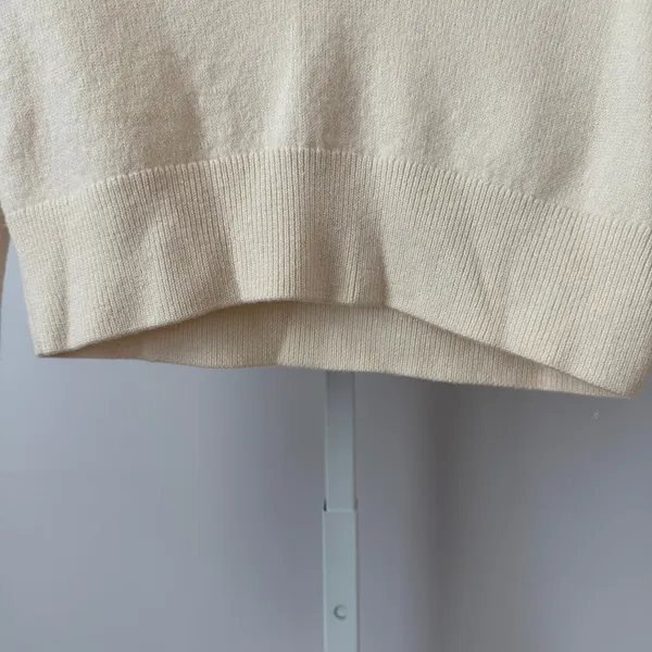 Wilfred Aritzia sz‎ XXS 100% Merino Wool Cropped Polo Sweater Cream Preppy - Image 3