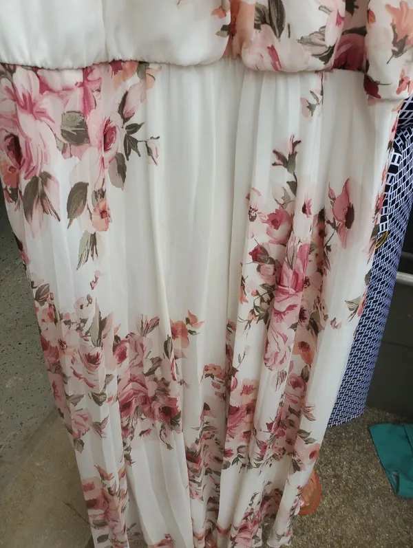 White Floral Halter Maxi Dress - Pink Rose Print Size 16 Womens Perfect For Wedd - Image 2