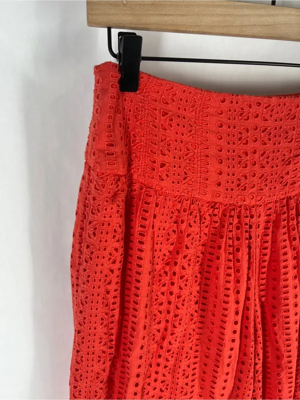 Anthropologie Coral Eyelet Wide Leg Cropped Pants Culottes Orange Red Size 0 - Image 3