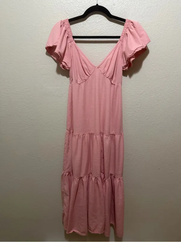 Billabong Last Light Dress Pink Size Large Flutter Sleeve Midi Boho - Image 5