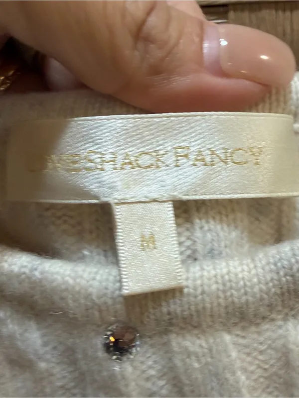 $275 LOVE SHACK FANCY cashmere wool gray rhinestone crop top NWOT M quiet luxury - Image 4