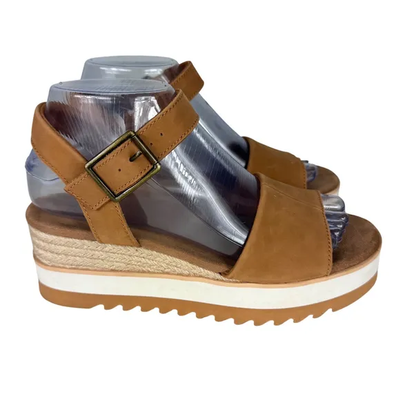 TOMS NWOT Diana Tan Leather Platform Espadrille Wedge Sandals Women 6.5 10019757 - Image 4