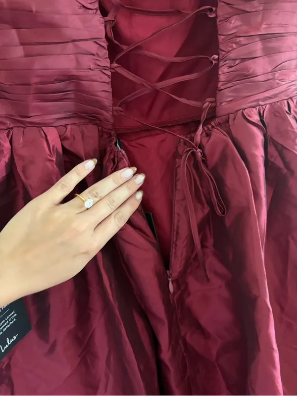 Lulus Poised Passion Wine Red Taffeta Pleated Ruffled Midi Dress Size Large NWT - Image 9