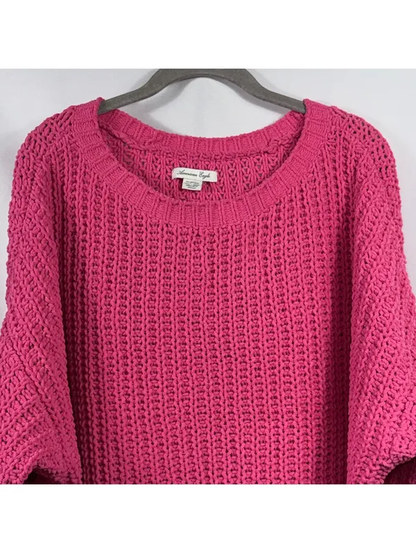 American Eagle Outfitters Women’s XS Hot Pink Chunky Knit Sweater Oversized - Image 2