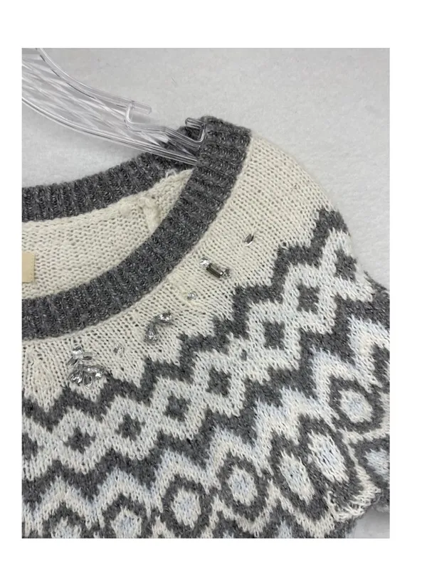 The HOLLISTER Nordic Fair Isle Rhinestone Crewneck Sweater in size S - Image 3