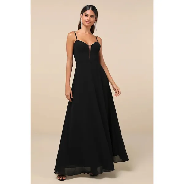 Lulus Stunning Grace Black Cutout A-Line Chiffon Maxi Dress Medium NWOT - Image 5