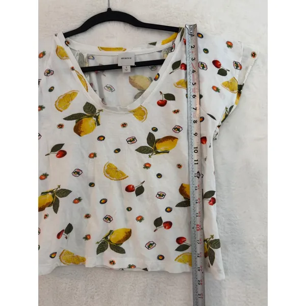 Maeve Anthropologie Lemon Cherry Fruit Print V-Neck Flutter Sleeve Cotton Top S - Image 4