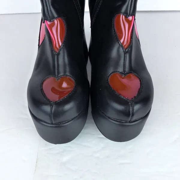 Dolls Kill Sugar Thrillz Heart Platform Boots Womens 6 Black Pink Y2K Cyber Rave - Image 6
