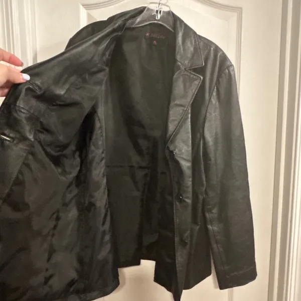 M Julian Black Genuine Leather‎ Blazer Jacket Women's XL Button V - Image 8