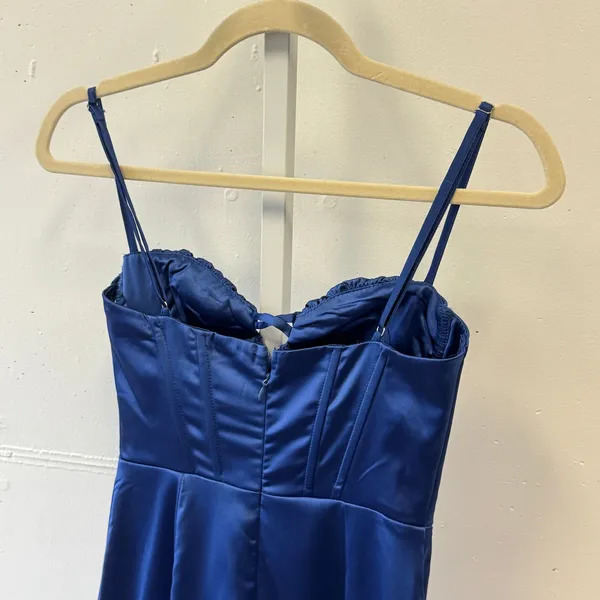 NWT Hello Molly Blue Satin Corset Mini Dress Pleated Bust Bodycon Size XS US 2 - Image 4