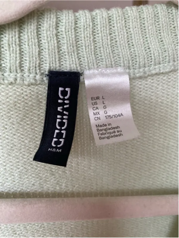 H&M Divided Knit Cropped Cardigan V Neck Button Coastal Preppy Mint Green L Boho - Image 7