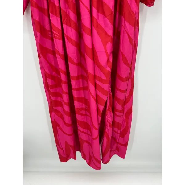 Womens Red Pink‎ Printed Maxi Dress Size S Resort Side Slit Half Sleeve Boho - Image 3