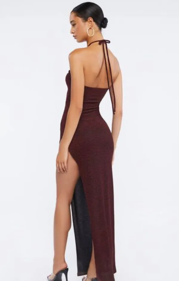 Celebrity Glitter O-Ring Halter Maxi Dress - Image 3