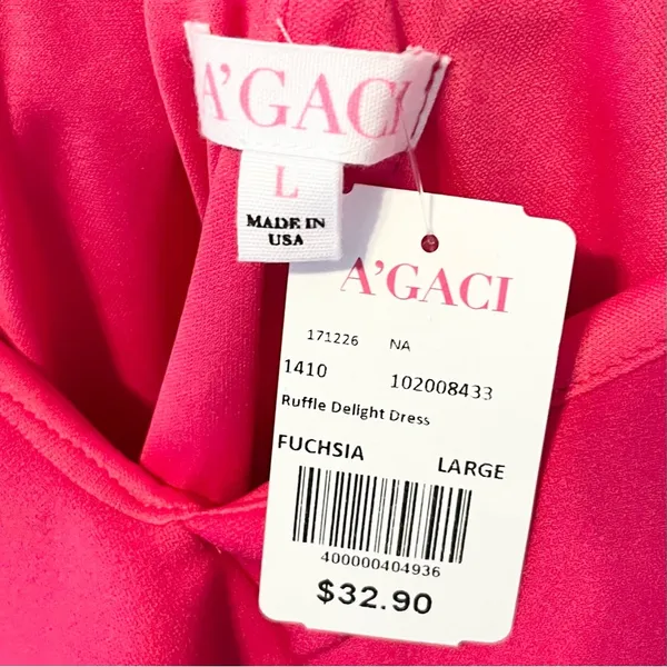 A’GACI Fuchsia Pink Ruffle Delight Dress Large NWT - Image 7