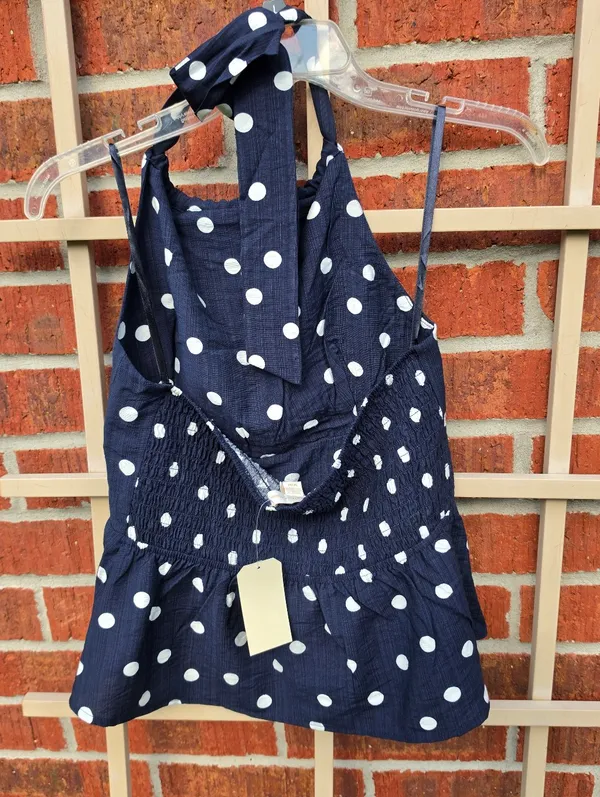 NWT MONTEAU Navy/White Polka Dot Halter Top M - Image 6