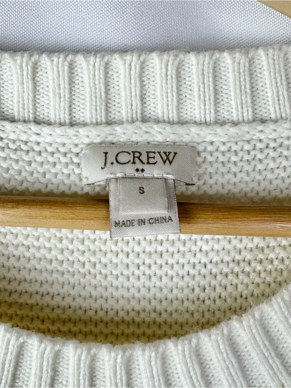 J. Crew Ivory White Classic Crewneck Cotton & Wool Blend Sweater S - Image 4