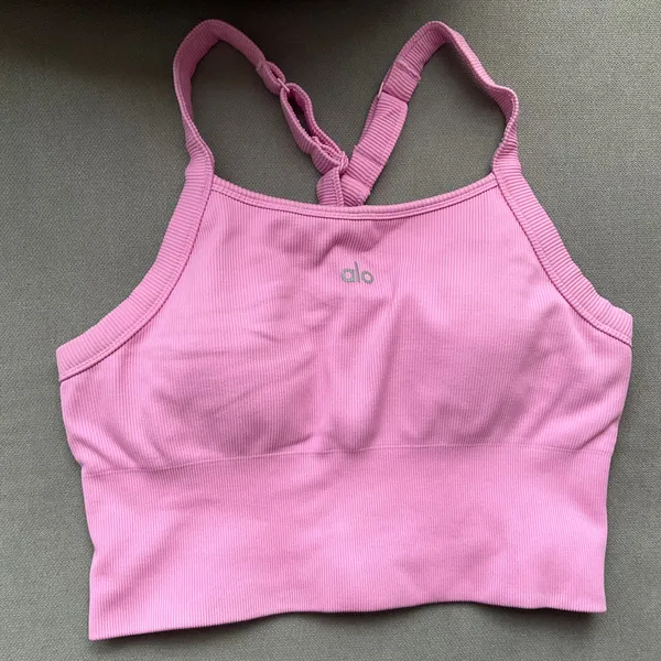 Alo Yoga Seamless Ribbed Favorite Bra Tank Candy Heart Pink M - Image 2