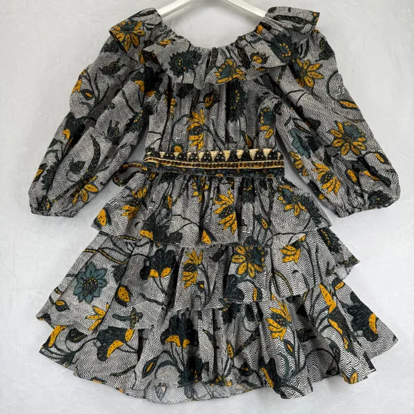 Ulla Johnson Floral Zigzag Cotton Ruffle Mini Dress Spring Summer 2022 Size 4‎ - Image 8