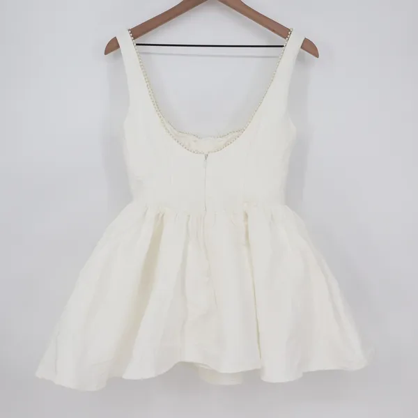 Showpo Kaitlyn Mini Dress Ivory Corset Pearl Trim Fit and Flare US 6 - Image 10