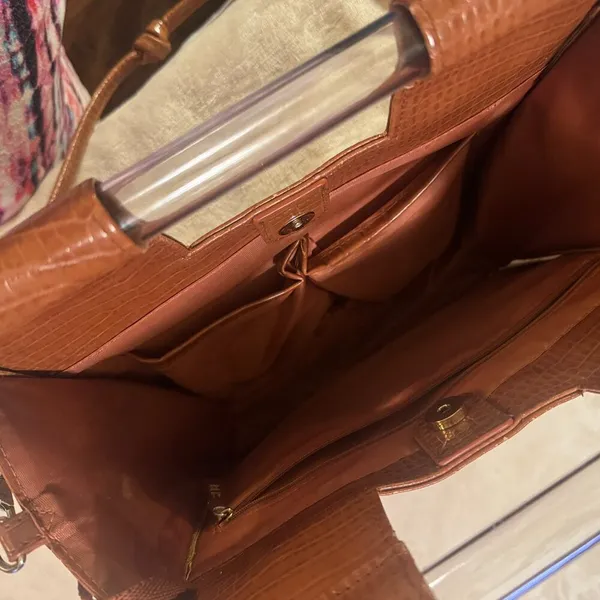 Beis Crossbody Tan Brown Cognac Faux Croc Crossbody Purse Bag With Trolly Sleeve - Image 8
