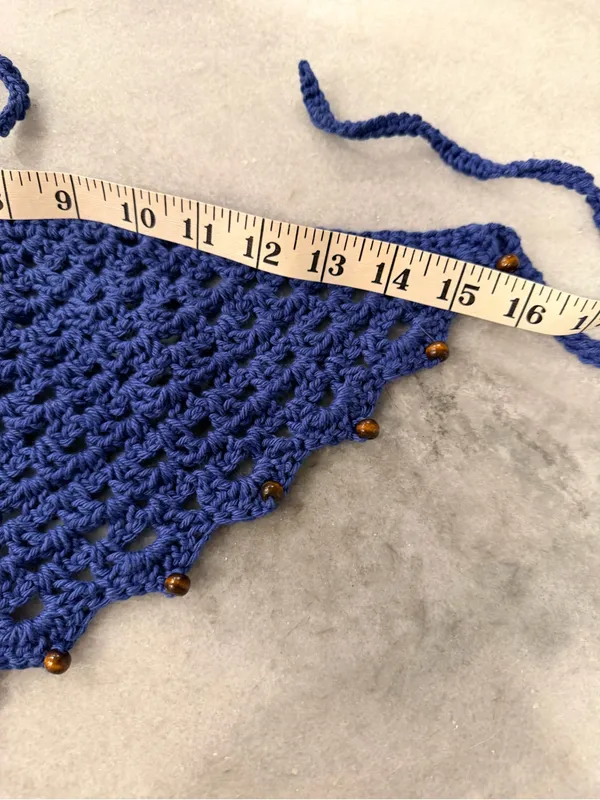 Handmade Crochet Wood Beaded Kerchief Head Scarf Cotton Boho Bandana Cottagecore - Image 5