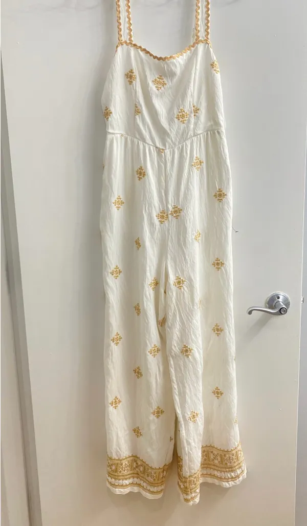 Lulus Arwen Embroidered Wide-Leg Jumpsuit in Ivory Size M - Image 2