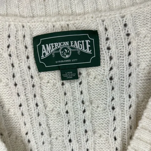 American Eagle Cream Cable Knit‎ Sweater Cottage Peasant Soft Boho sz L - Image 4