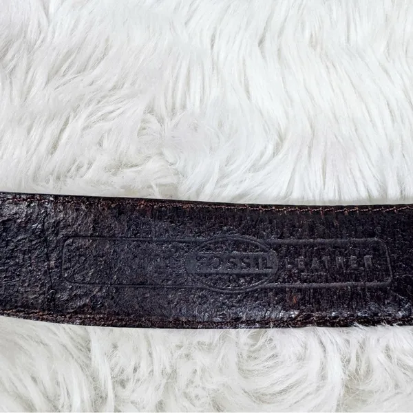 VINTAGE Fossil Brown Leather Western Engraved Silver Belt Medium Ornate Boho‎ - Image 5