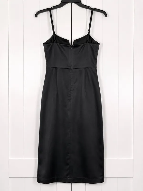White House Black Market Dress Size 6 Black Satin Sweetheart Cocktail Sheath - Image 3