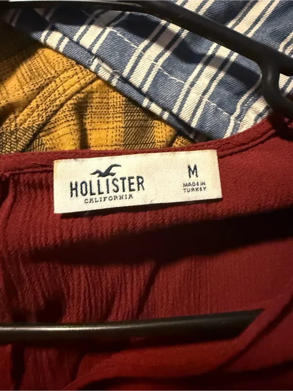 Hollister Burgundy Long-Sleeve Smocked Waist V-Neck Top - Image 3