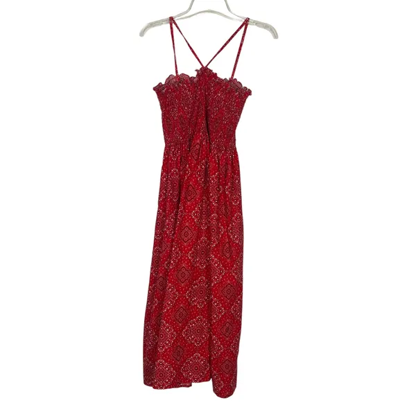 Women's Handkerchief Print Smocked Red Maxi Dress Size S/M - Image 2