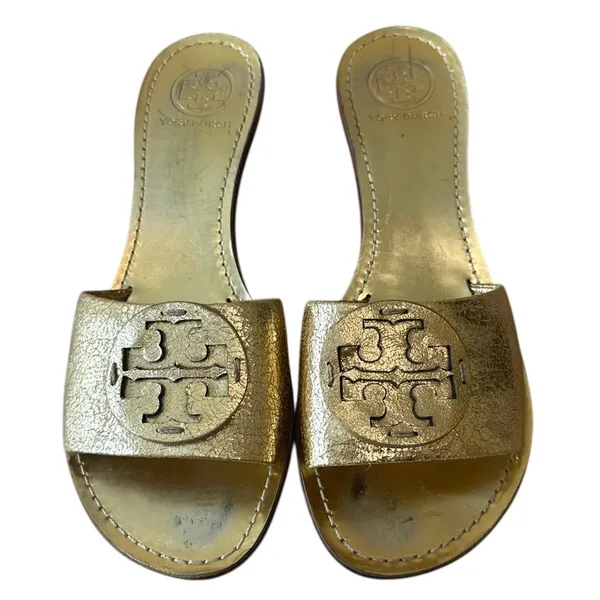 Tory Burch Aerin Metallic Gold Kitten Heel Slides 8.5‎ - Image 3