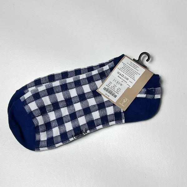 J.Crew Women's Ankle Gingham Blue and White Plaid Print Socks OS - Image 4