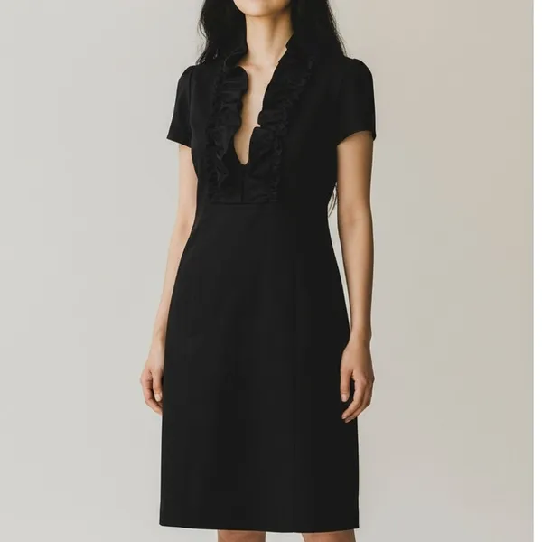 J. Crew Madeline Ruffle Collar Wool Short Sleeve Dress Pockets Side Zip 2 Black - Image 10