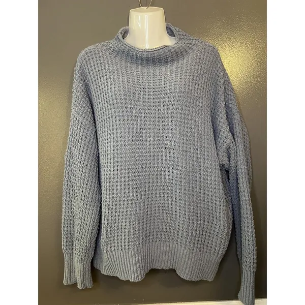 American Eagle Outfitters Sweater Womens XL Gray Waffle Knit Mock Neck Pullover - Image 2