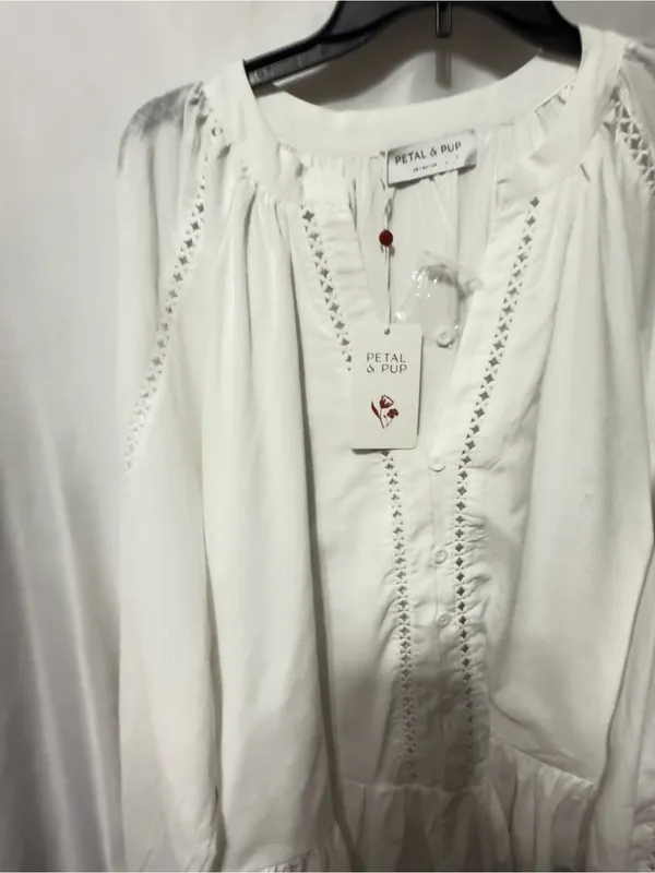 Petal & Pup Hart Long Sleeve Cotton & Linen Minidress White size Large NWT - Image 9